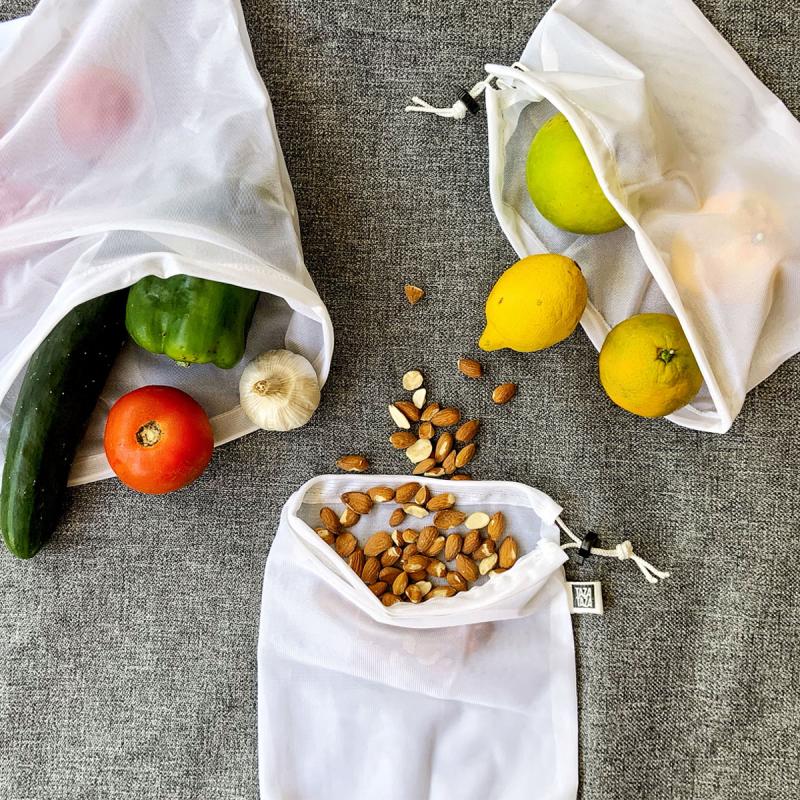 Set de 3 bolsas reutilizables, lavables y resistentes.